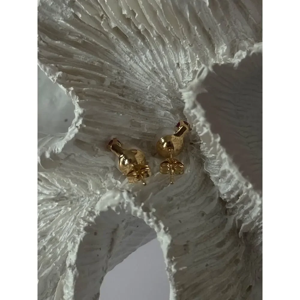 14K Yellow Gold Pearl & Ruby Stud Earrings